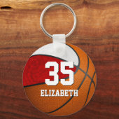 basketbal witte meisjes schoolteam kleuren sleutelhanger (Voorkant)