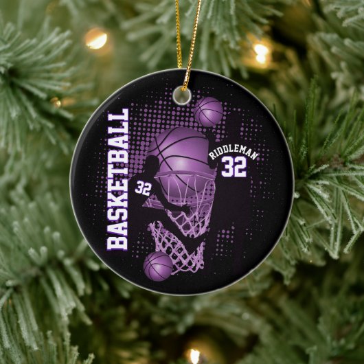 Basketbal 🏀 - Zwart en Paarse Keramisch Ornament (Boom)