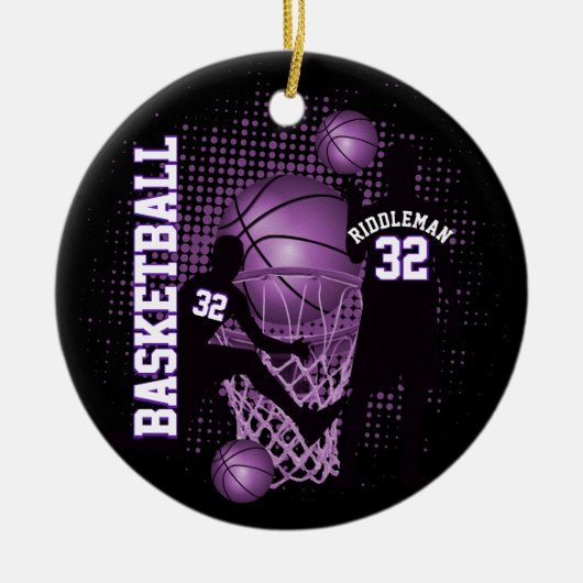 Basketbal 🏀 - Zwart en Paarse Keramisch Ornament (Voorkant)