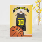Basketbal zwart geel shirt verjaardag kaart (Gele Bloem)