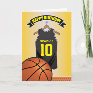 Basketbal zwart geel shirt verjaardag kaart