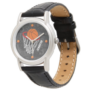 Basketbal Zwart leer Horloge