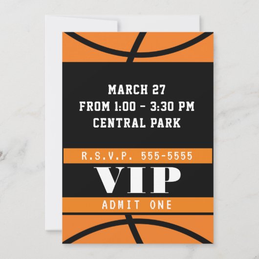 Basketbal Zwart Sinaasappel Verjaardagsfeest Kaart (Achterkant)