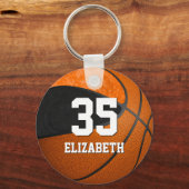 basketbal zwarte oranje meisjes schoolteam kleuren sleutelhanger (Voorkant)
