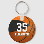 basketbal zwarte oranje meisjes schoolteam kleuren sleutelhanger (Achterkant)