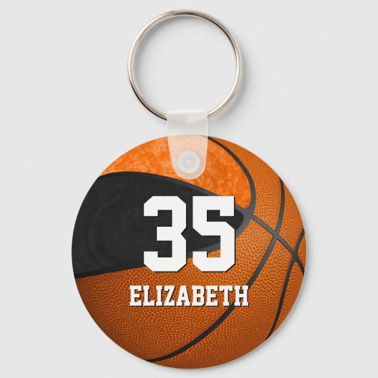 basketbal zwarte oranje meisjes schoolteam kleuren sleutelhanger (Achterkant)