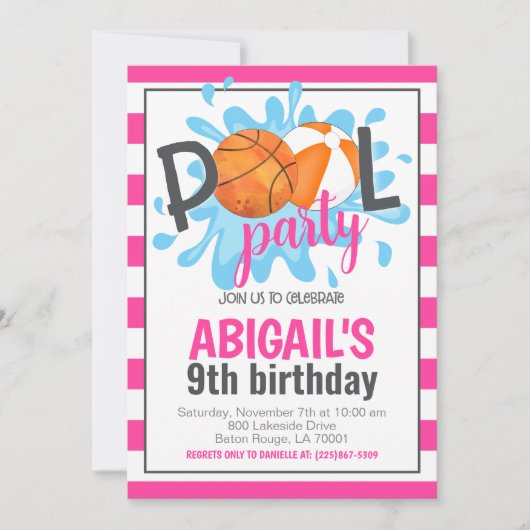 Basketbal Zwembad Party Verjaardag uitnodiging (Voorkant)