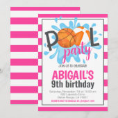 Basketbal Zwembad Party Verjaardag uitnodiging (Voorkant / Achterkant)