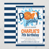 Basketbal Zwembad Party Verjaardag uitnodiging (Voorkant / Achterkant)