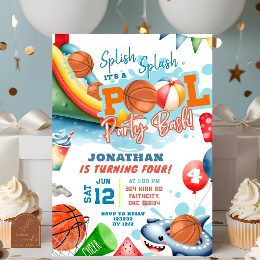 Basketbal Zwembad Verjaardagsfeest Kaart