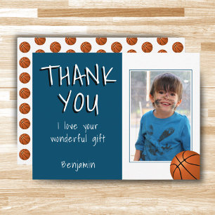 Basketbalballen Blauwe Jongen Foto Bedankt Verjaar Briefkaart