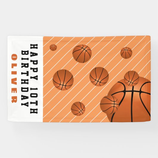 Basketbalballen Sinaasappel Kids Verjaardagsfeestj Spandoek (Horizontaal)