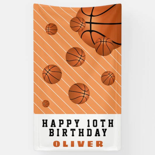 Basketbalballen Sinaasappel Kids Verjaardagsfeestj Spandoek (Verticaal)