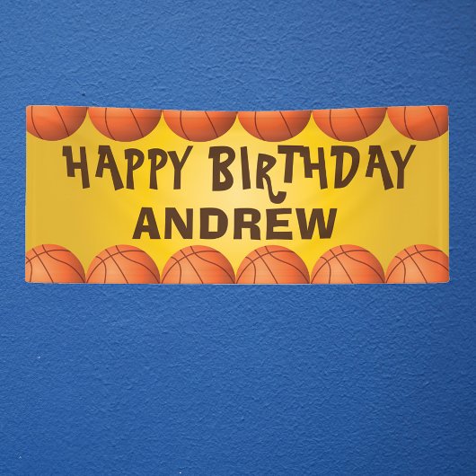 Basketbalbanner voor verjaardag of een andere gele spandoek