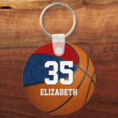 basketbalblauw rode meisjes sleutelhanger (Voorkant)