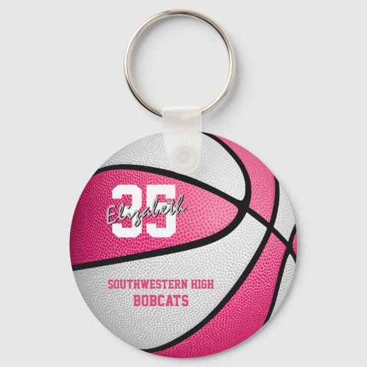 basketbalcadeaus voor roze blanke meisjes met team sleutelhanger (Voorkant)