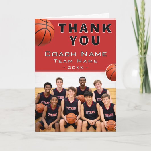 Basketbalcoach Teamnaam Foto Bedankkaart (Voorkant)
