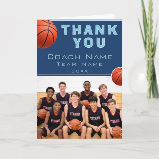 Basketbalcoach Teamnaam Foto Bedankkaart (Voorkant)