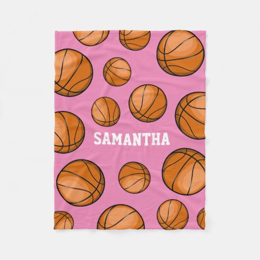 Basketbalfan Aangepaste naam Roze Fleece Deken (Voorkant)
