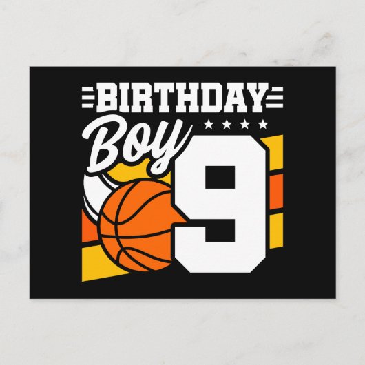 Basketbalfeestje Thema 9 Jaar Oude Jongen 9e Verja Briefkaart (Voorkant)