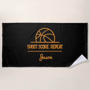 Basketbalhanddoek – Schiet. Scoor. Herhaal. Spor Strandlaken