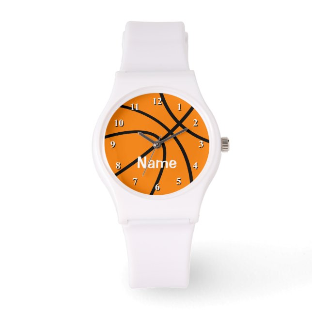 Basketbalhorloge met personaliseerbare naam horloge (Voorkant)