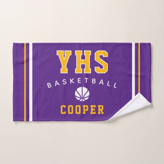 Basketbalicoon, aangepaste naam & school, teamcade handdoek (Handdoek)