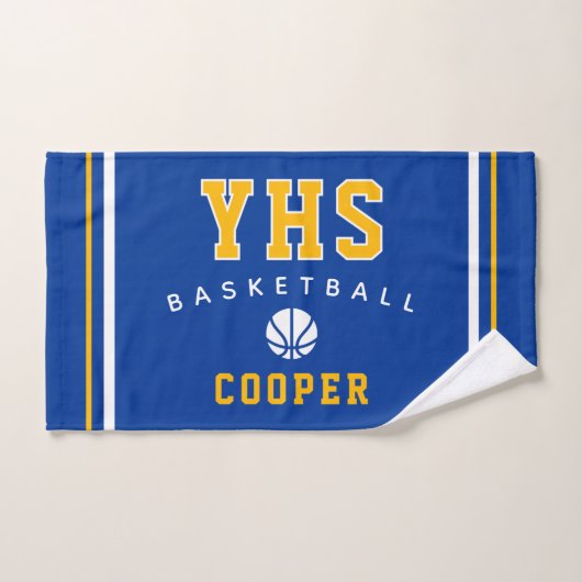 Basketbalicoon, aangepaste naam & school, teamcade handdoek (Handdoek)