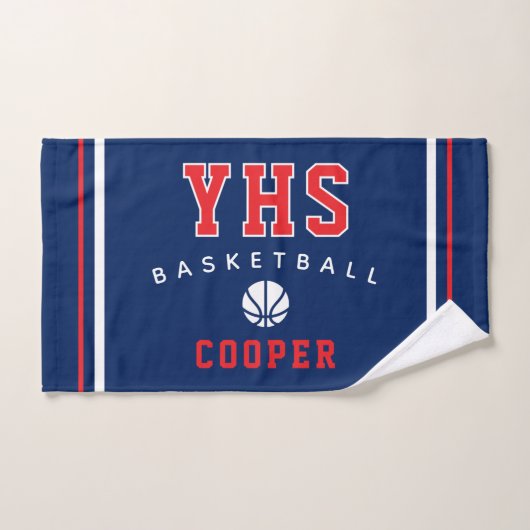 Basketbalicoon, aangepaste naam & school, teamcade handdoek (Handdoek)