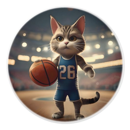 basketbalkat, keramische knop (Voorkant)