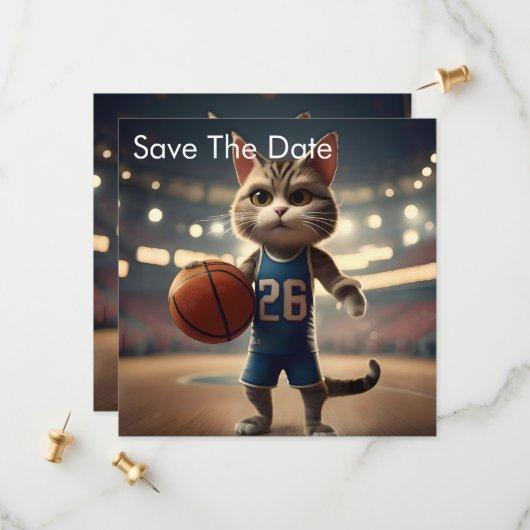 basketbalkat, save the date (Voorkant / Achterkant in situ)
