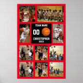 Basketball 10 Photo collage Red team name Small Poster (Voorkant)
