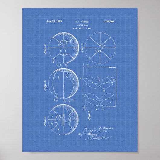 Basketball 1929 Patent Art Blueprint Poster (Voorkant)