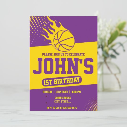 Basketball 1e verjaardag Uitnodiging (Staand voorkant)