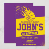 Basketball 1e verjaardag Uitnodiging (Voorkant / Achterkant)