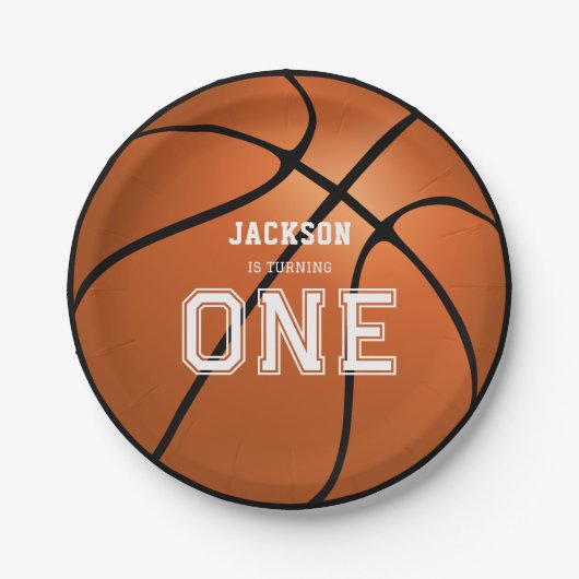Basketball 1e verjaardag Unieke Papieren Bordje (Voorkant)