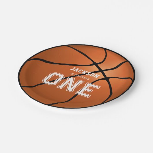 Basketball 1e verjaardag Unieke Papieren Bordje (Gekanteld)