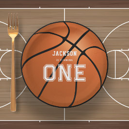 Basketball 1e verjaardag Unieke Papieren Bordje