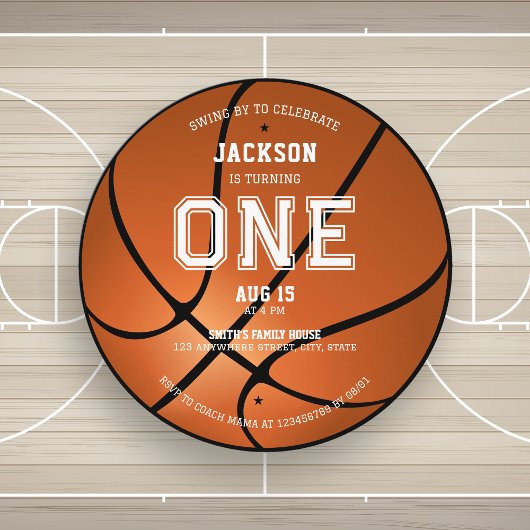 Basketball 1st Birthday Unieke Ronde Uitnodiging