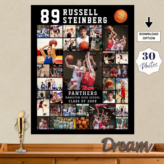Basketball 30 Photo Collage Player Number Poster
