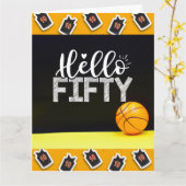 Basketball 50th Birthday met woord Hallo vijftig Kaart (Gele Bloem)