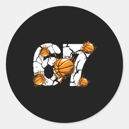 Basketball 67 Six Seven 6 7 Kids Funny Gen Alpha M Ronde Sticker (Voorkant)