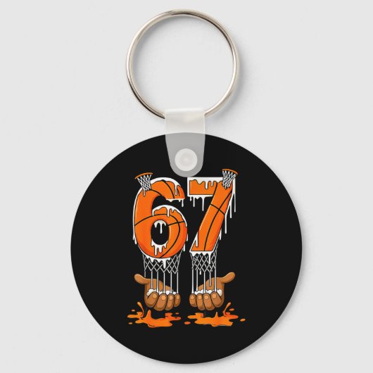 Basketball 67 Six Seven Funny Gen Alpha Meme Drip Sleutelhanger (Voorkant)