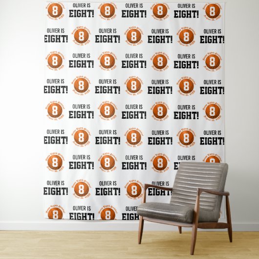 Basketball 8th Birthday Boy | Achtergrond stap her Wandkleed (In situ)