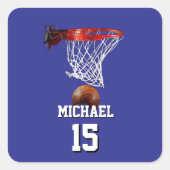 Basketball Add Your Name & Number Pop Art Vierkante Sticker (Voorkant)