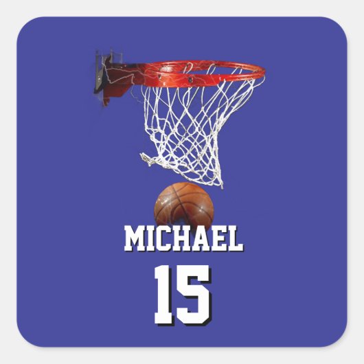 Basketball Add Your Name & Number Pop Art Vierkante Sticker (Voorkant)