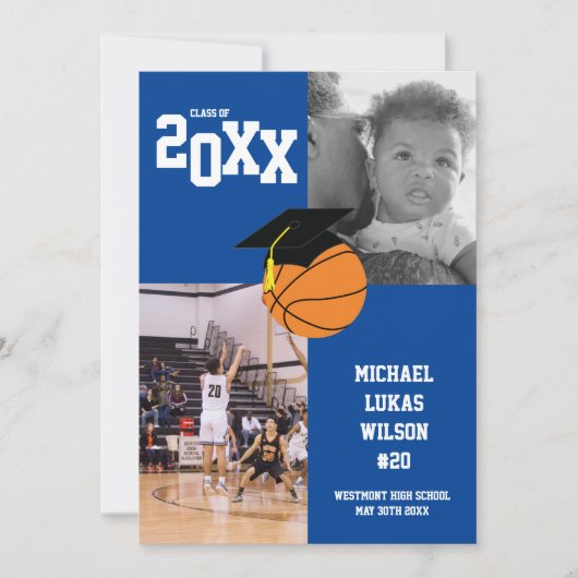 Basketball Afstuderen Sportblauw Aankondiging (Voorkant)