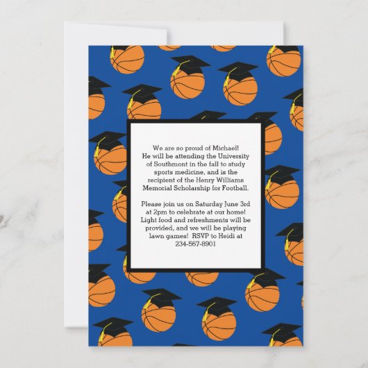 Basketball Afstuderen Sportblauw Aankondiging (Achterkant)