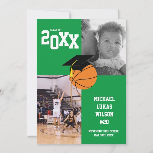 Basketball Afstuderen Sportgroene aankondiging (Voorkant)