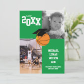 Basketball Afstuderen Sportgroene aankondiging (Staand voorkant)